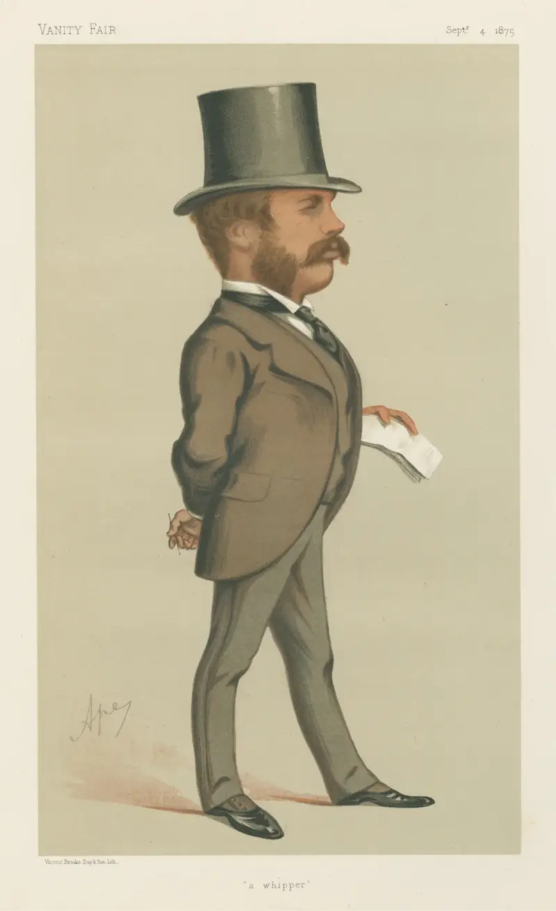 Politiker – 'en whipper'. Mr. William Hart Dyke. 4 september 1875 av Carlo Pellegrini