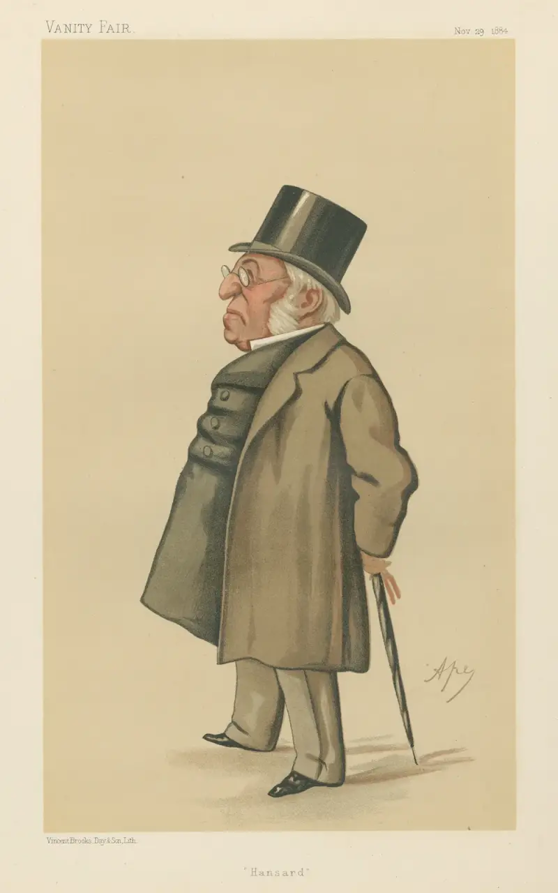 Politicians – ‘Hansard’. Mr. Henry Hansard. November 29, 1884 av Carlo Pellegrini