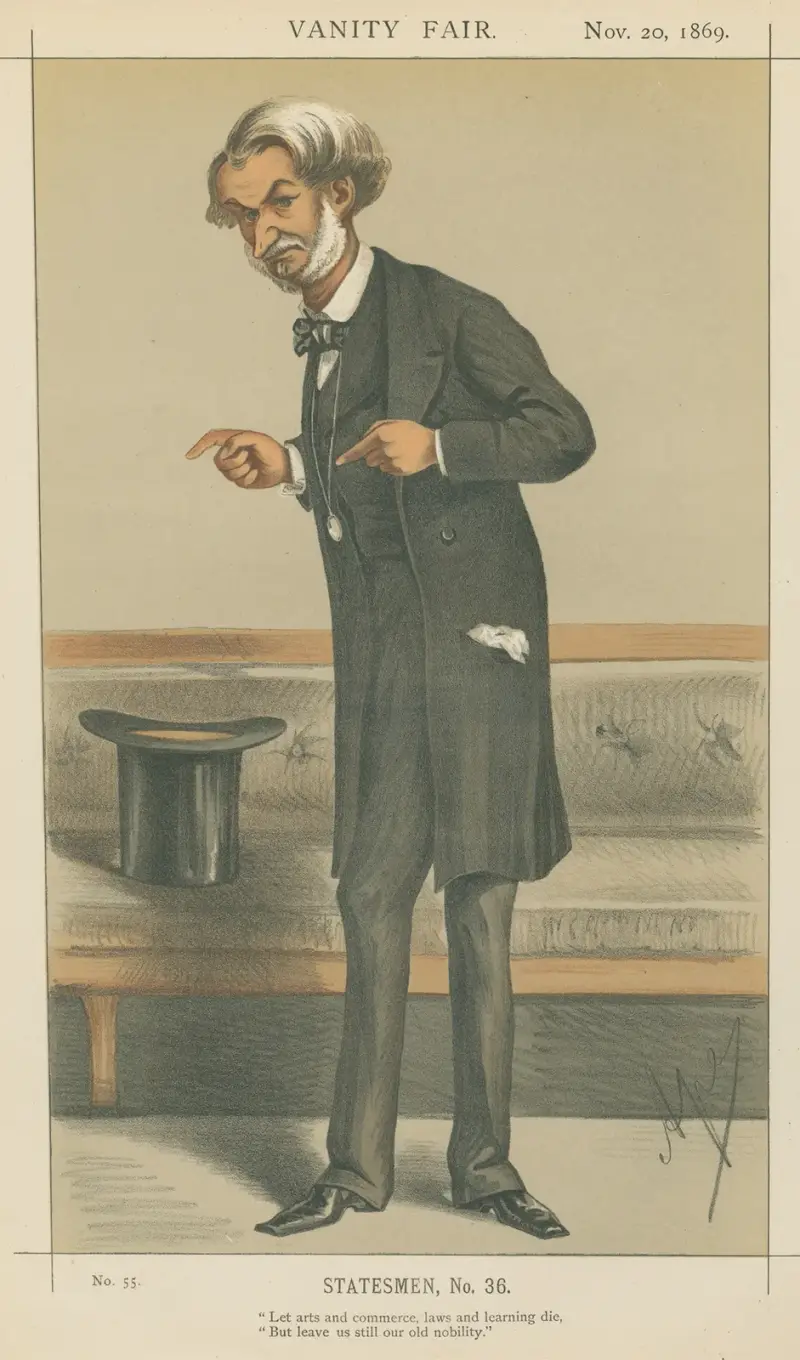 Politicians – ‘Let arts and commerce, laws and learning die, but leave us still our old nobility.’ The Rt. Hon. Lord John J.R. Manners. 20 November 1869 av Carlo Pellegrini