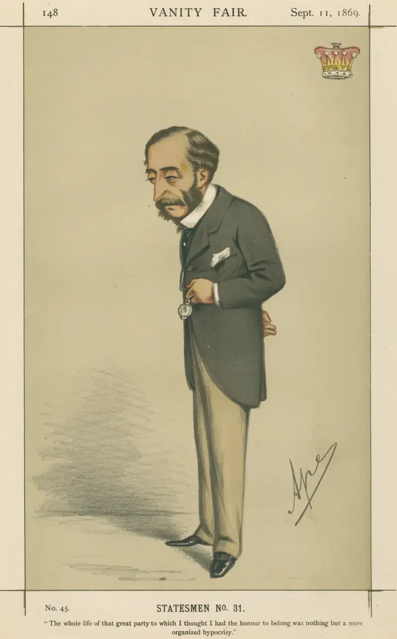 Politicians – ‘The Whole life of that great party to which I thought I had the honour to belong….’. Lord Carnarvon. Sept 11, 1869 av Carlo Pellegrini