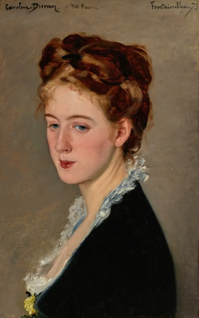 Porträtt av Mademoiselle Faure, konstnärens svägerska, i trekvartsprofil av Carolus-Duran