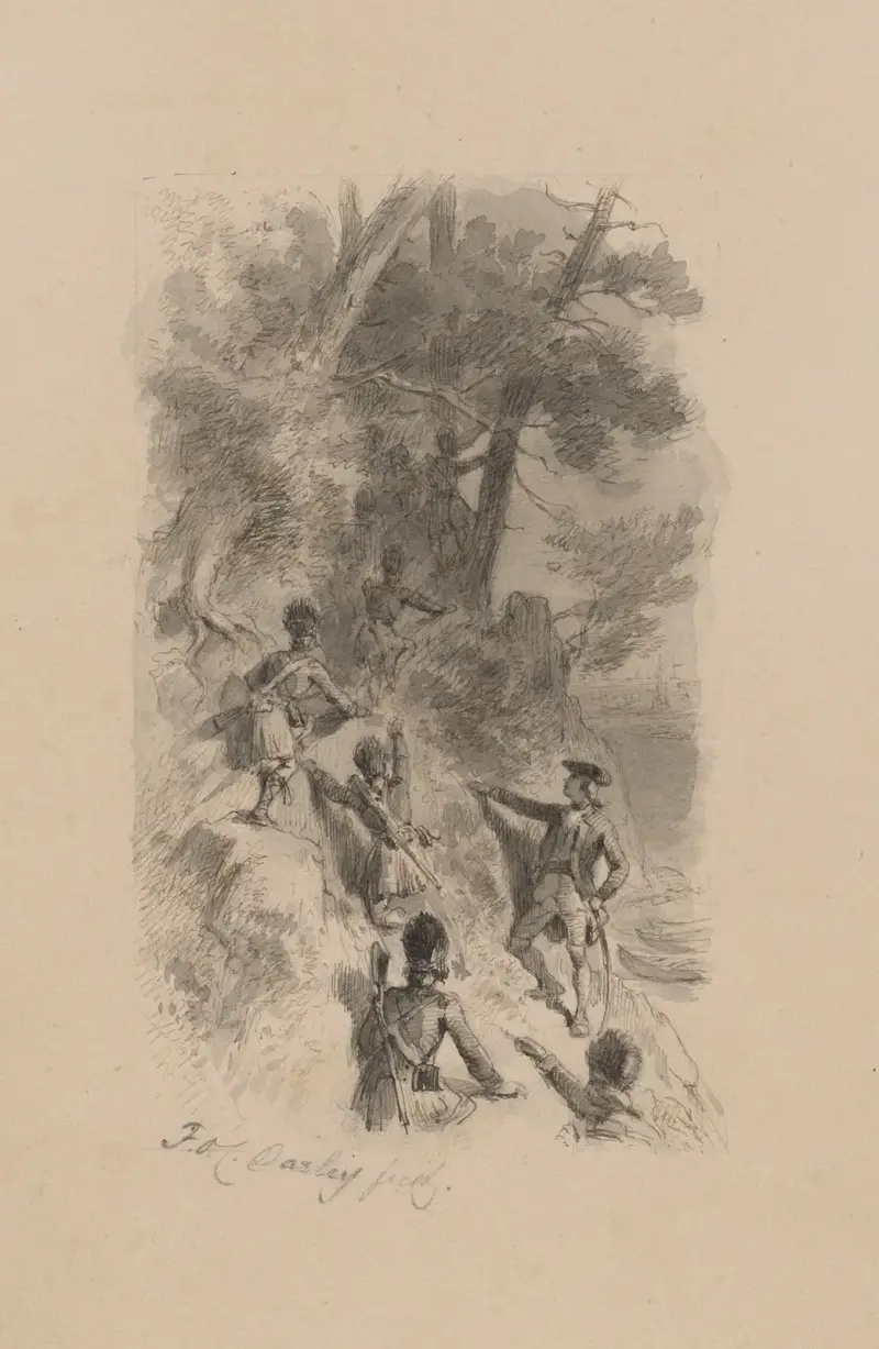 British soldiers scaling a cliff av Felix Octavius Carr Darley