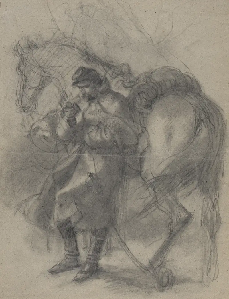 Civil War soldier leaning against horse av Felix Octavius Carr Darley