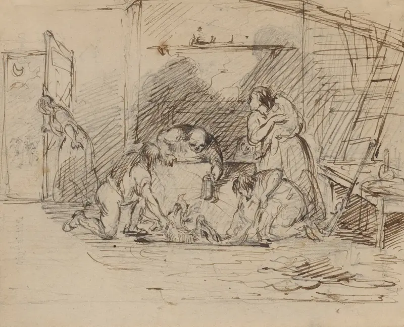 Drawing of cabin interior av Felix Octavius Carr Darley