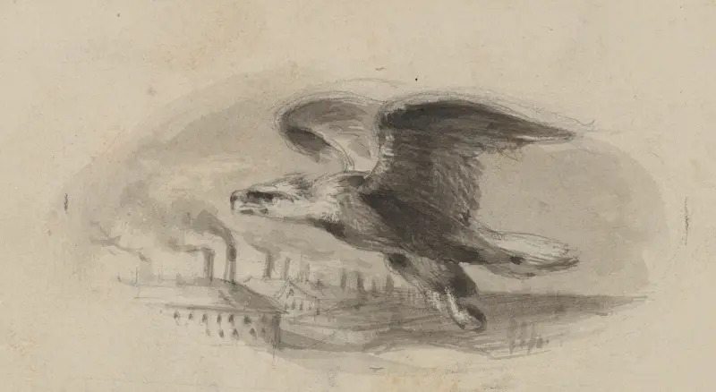 Örn flygande över industrilandskap av Felix Octavius Carr Darley