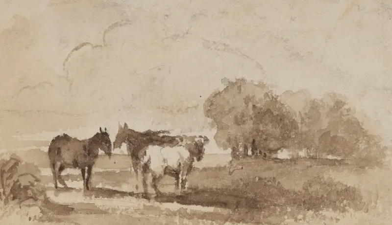 Landskap med tre hästar av Felix Octavius Carr Darley