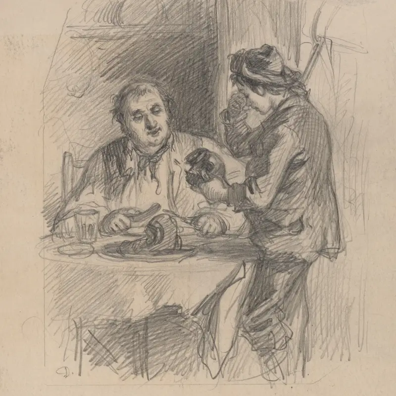 Man vid middagsbord och gråtande pojke av Felix Octavius Carr Darley