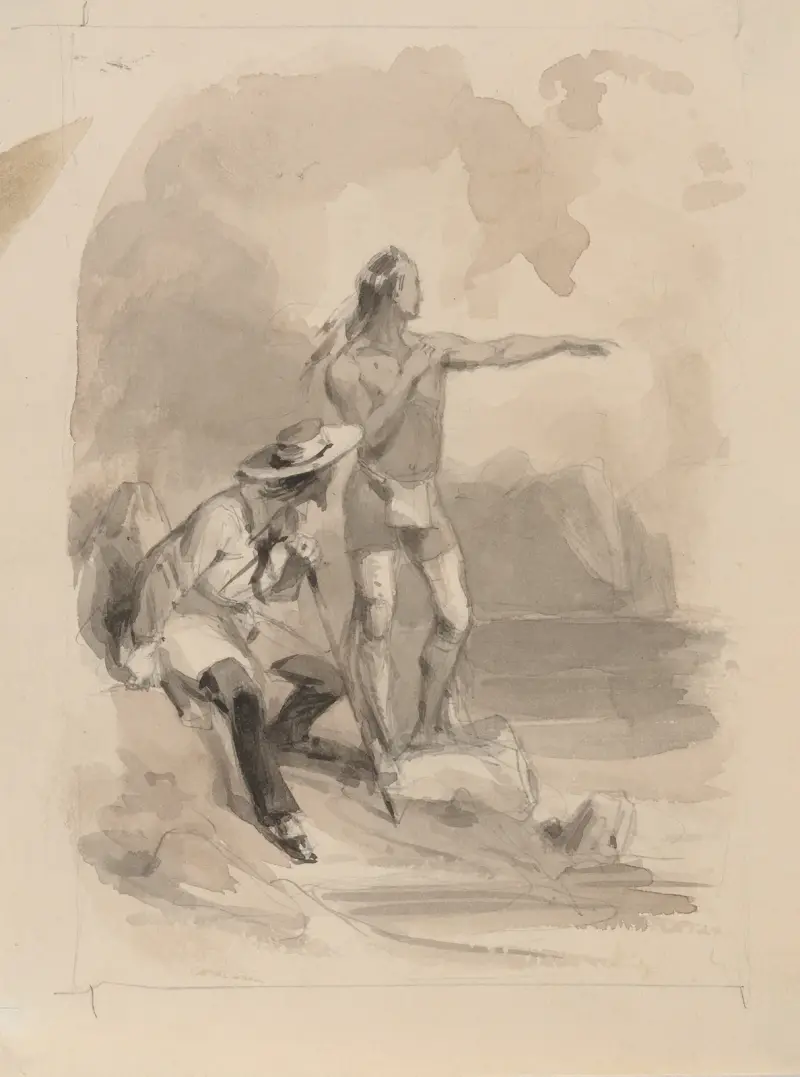 Indian och sjöman som spejar mot havet av Felix Octavius Carr Darley