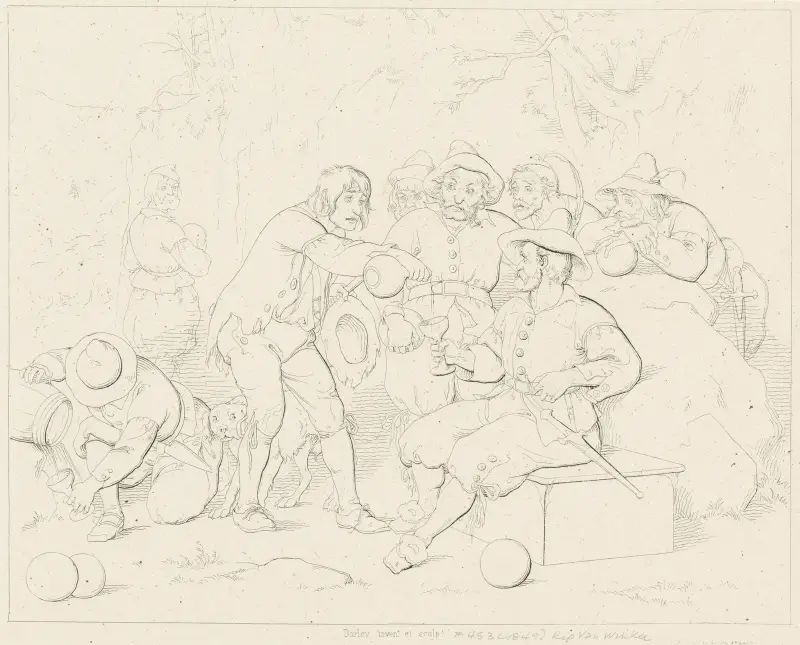 Rip serves liquor to the strange men in the mountains av Felix Octavius Carr Darley