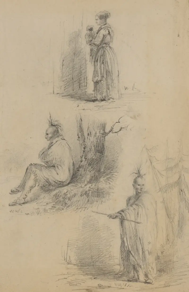 Två urfolk och en kvinna som håller ett barn av Felix Octavius Carr Darley