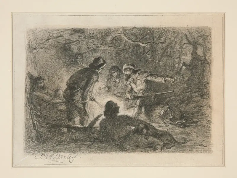 Utan titel (Sittande kring lägerelden) av Felix Octavius Carr Darley