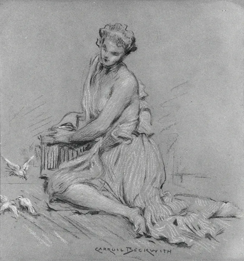 Seated Woman with Birds av James Carroll Beckwith
