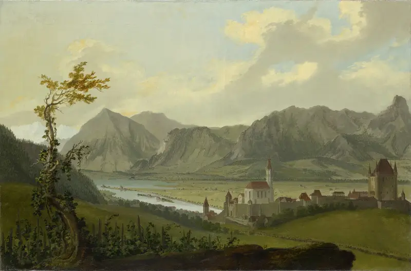 Blick auf Thun mit Stockhornkette und Niesen av Caspar Wolf