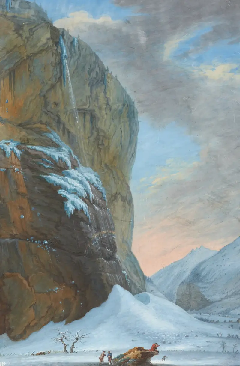 Staubbachfallet i Lauterbrunnental på vintern av Caspar Wolf