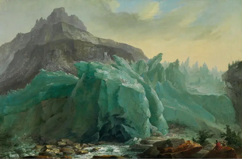 Nedre Grindelwaldglaciären med Lütschine och Mettenberg av Caspar Wolf