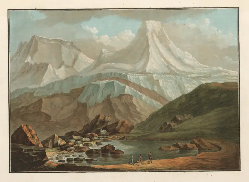 Vue du Gross-Horn et du Breit-Horn avec le petit lac d’Oberhorn av Caspar Wolf