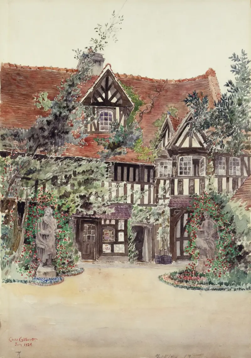 Den mindre gården, Hôtel Guillaume le Conquérant, Dives, Frankrike av Cass Gilbert