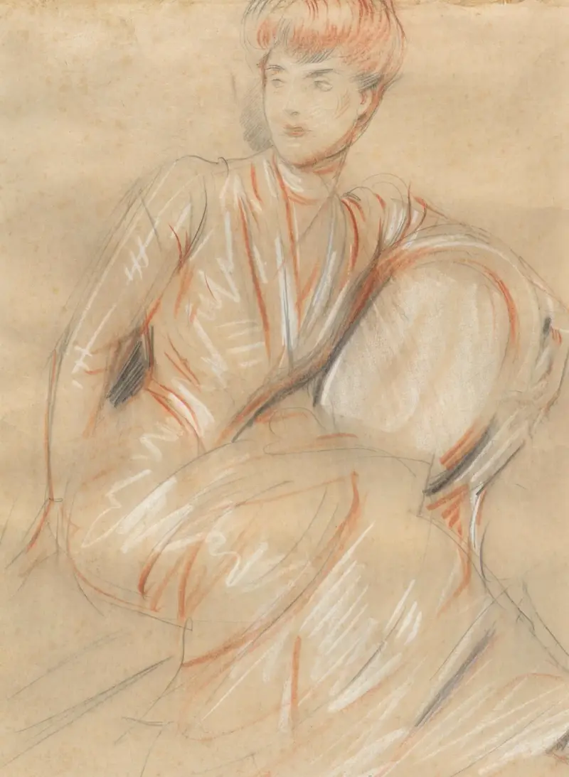 En kvinna sittande på en stol av Paul César Helleu