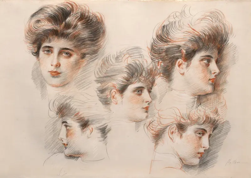 Studie av fem kvinnohuvuden av Paul César Helleu