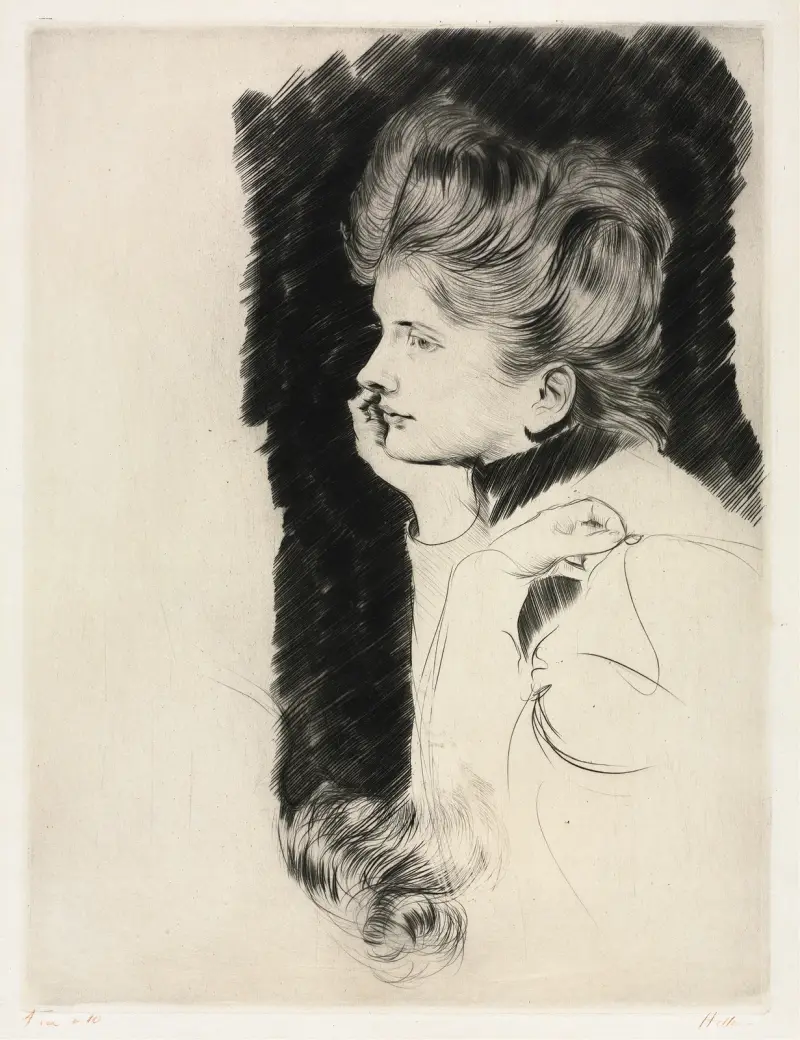 Kvinnohuvud av Paul César Helleu
