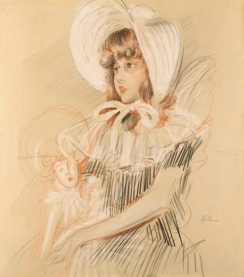 Liten flicka med sin docka av Paul César Helleu