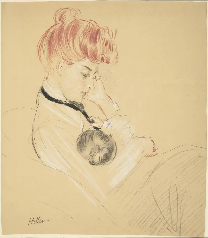 Madame Helleu håller Paulette i sina armar av Paul César Helleu