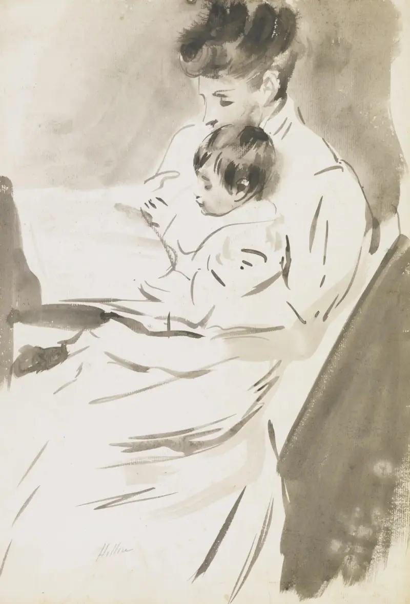 Madame Helleu läser med sin dotter av Paul César Helleu