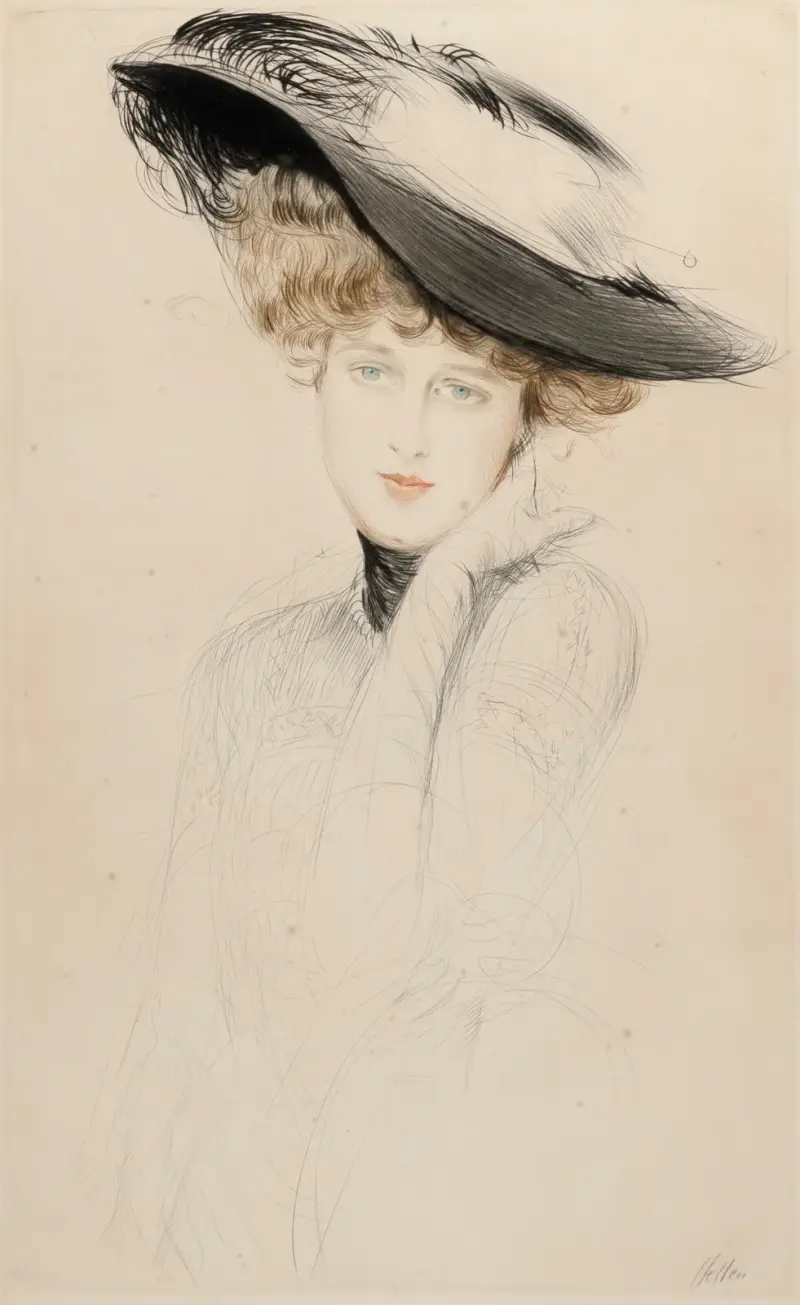 Damenbildnis mit Hut von Paul César Helleu