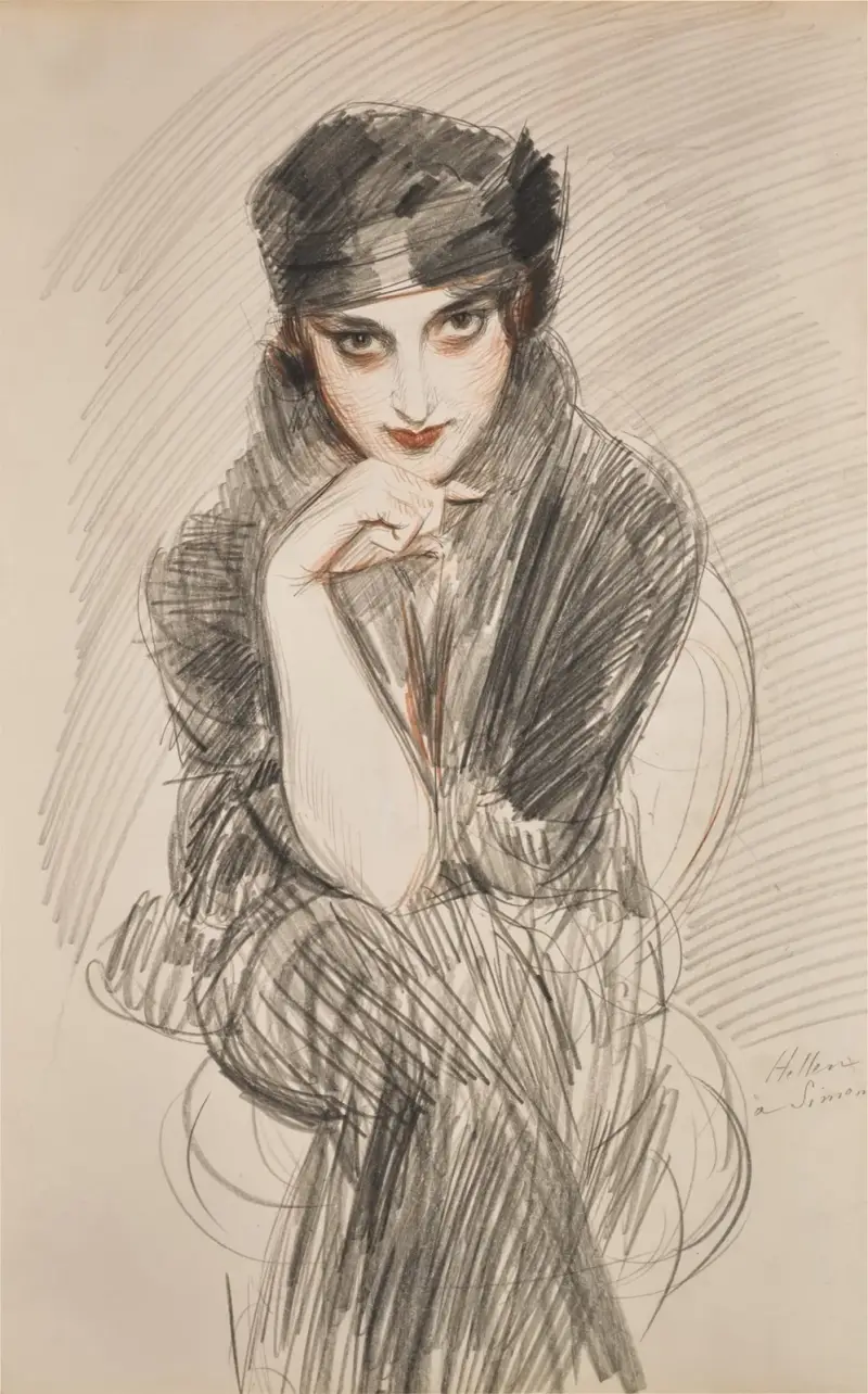 Porträtt av en dam, möjligen Madame Van Cleef (född Lopez Penna Hebe) av Paul César Helleu
