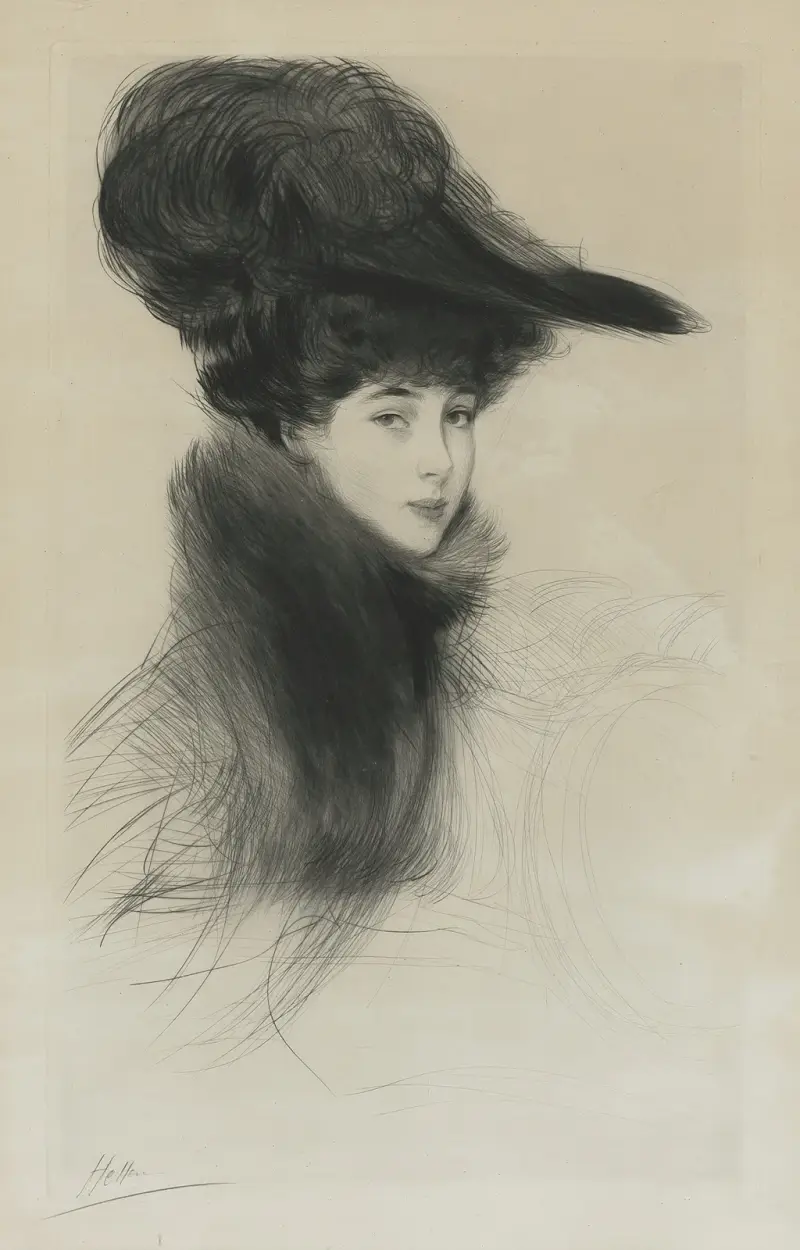 Porträtt av Consuelo Vanderbilt, hertiginnan av Marlborough av Paul César Helleu