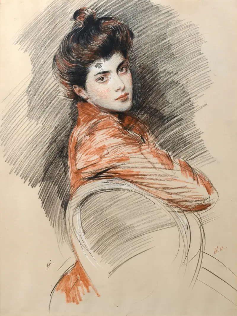 Porträtt av Elisabeth Van Biema av Paul César Helleu