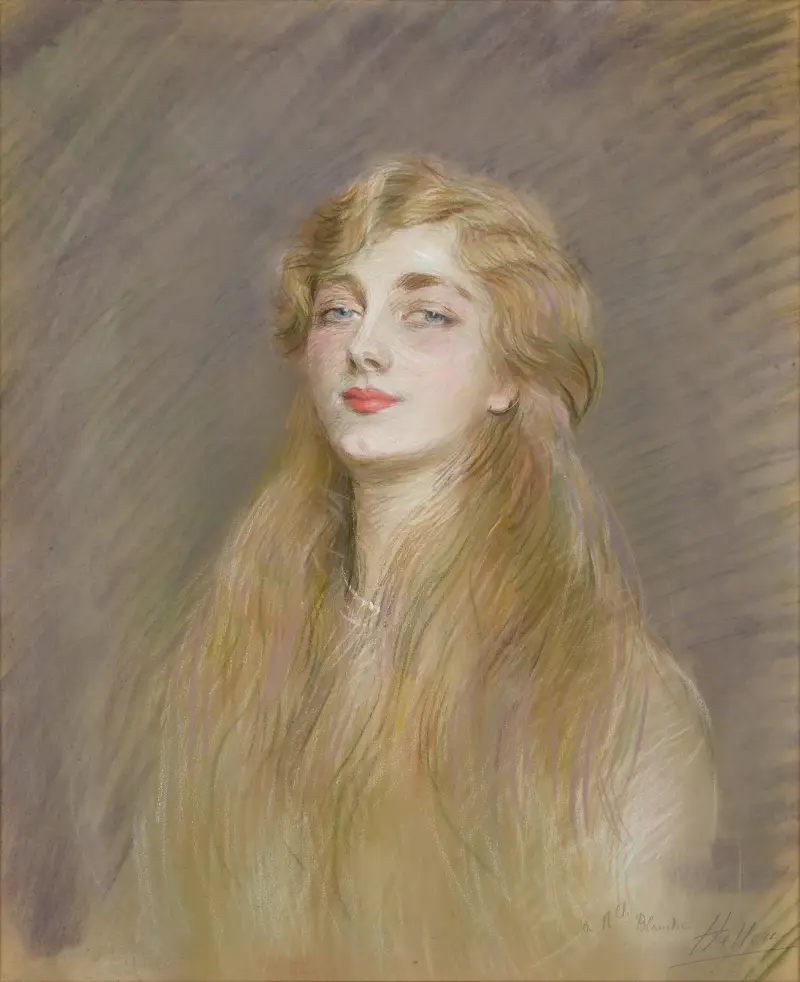 Portrait of Mlle Blanche de Pas av Paul César Helleu
