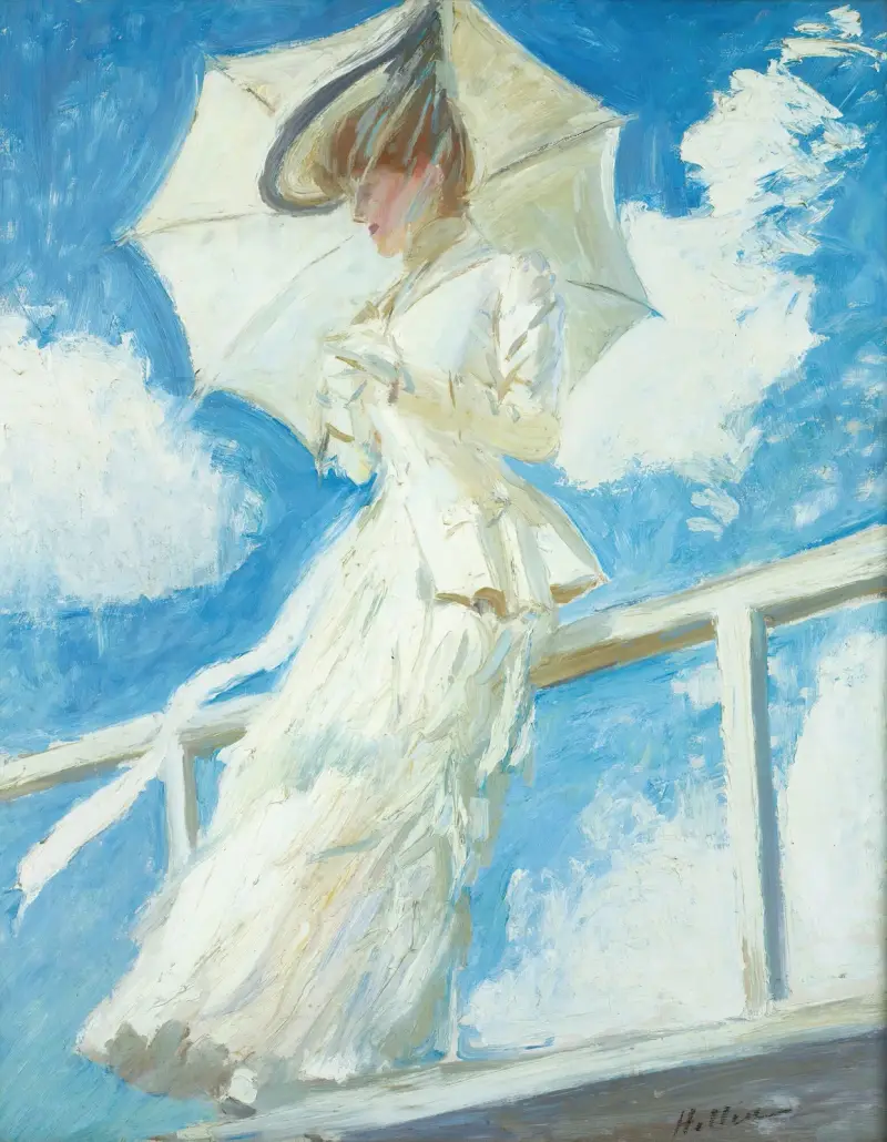 Porträtt av Mrs Helleu med parasoll av Paul César Helleu