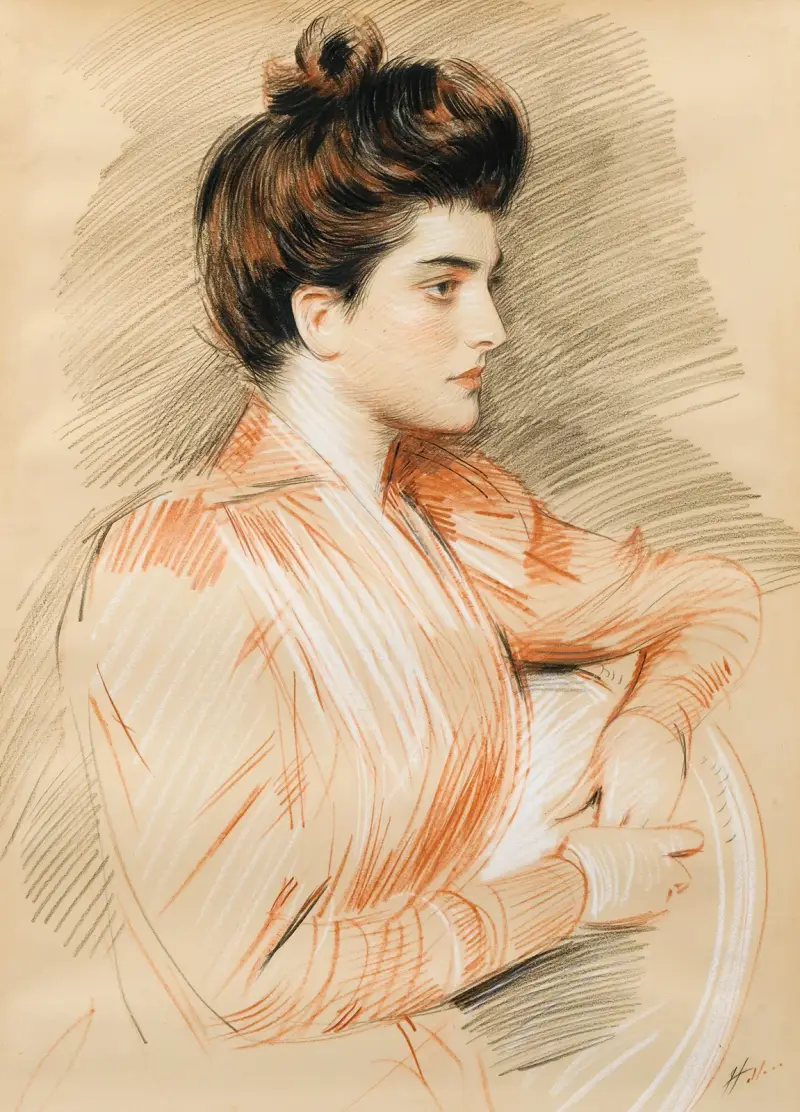 Profile Portrait Of Elisabeth Van Biema av Paul César Helleu