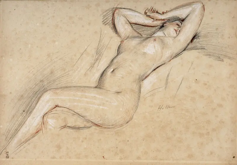 Liggande kvinnlig nakenstudie av Paul César Helleu