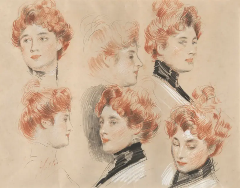 Sechs Studien des Kopfes einer Dame, traditionell als Mrs. Gertrude Vanderbilt Whitney identifiziert von Paul César Helleu