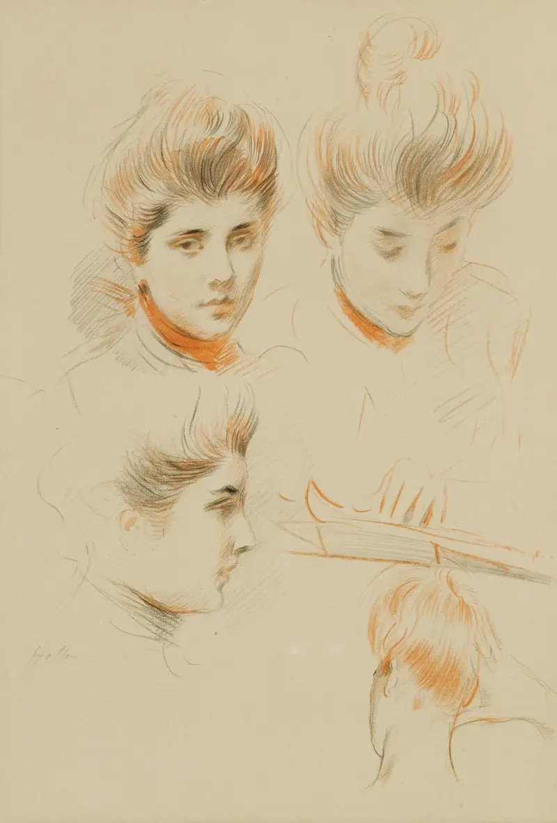 Studier av en ung kvinnas huvud av Paul César Helleu