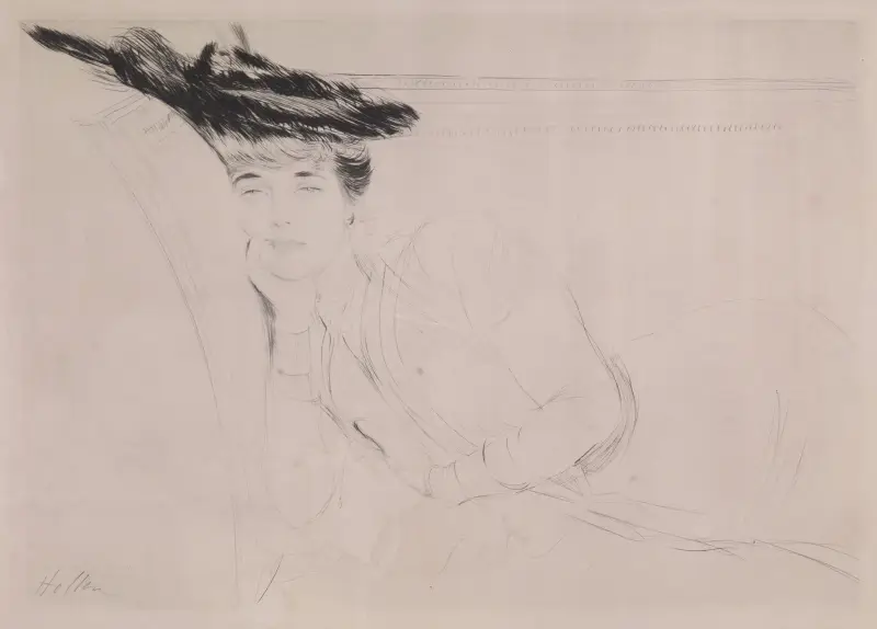Kvinna liggande på en soffa av Paul César Helleu