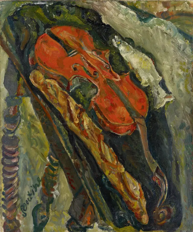 Zátiší s houslemi, chlebem a rybou, Chaïm Soutine