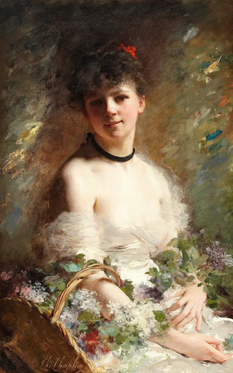 Ung kvinna med blomkorg av Charles Chaplin