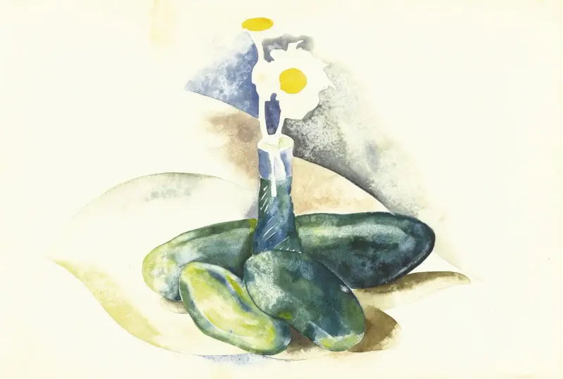 Gurkor och en flaska med tusenskönor av Charles Demuth