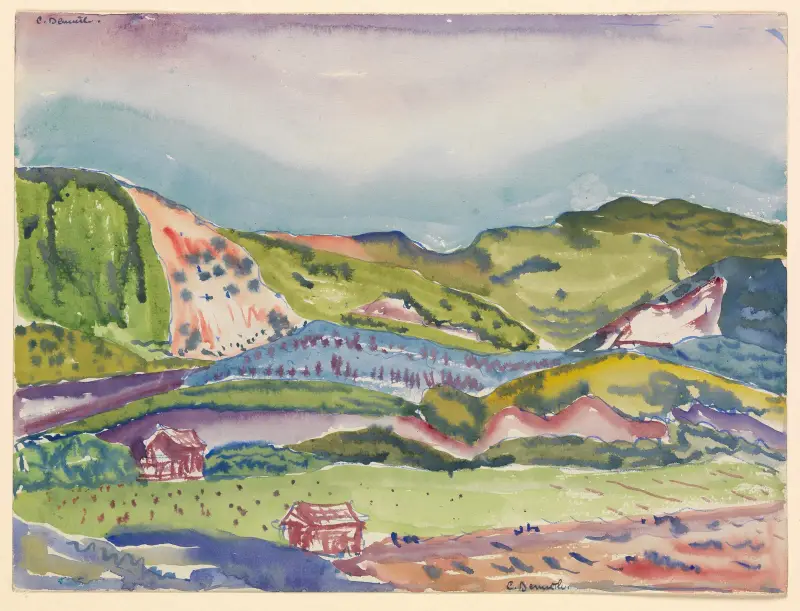 Berg med rött hus av Charles Demuth