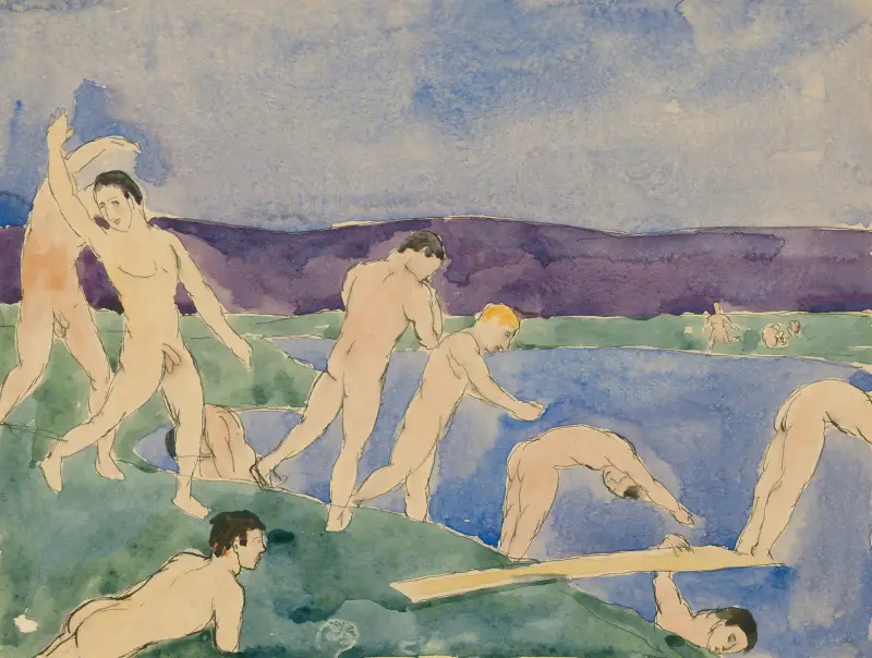 Tolv nakna pojkar på stranden av Charles Demuth