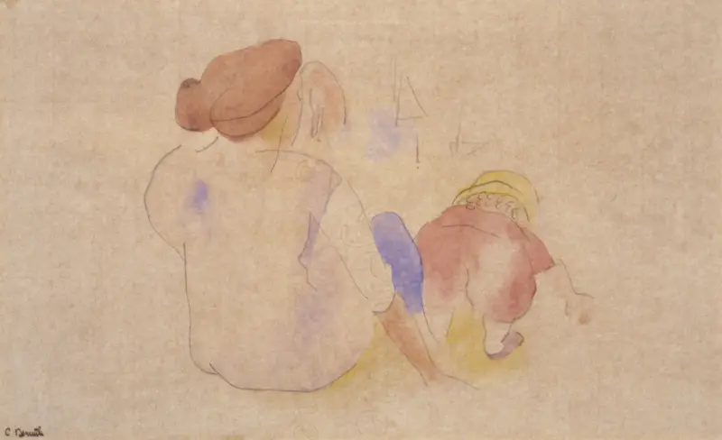 Kvinna med barn i röd dräkt av Charles Demuth