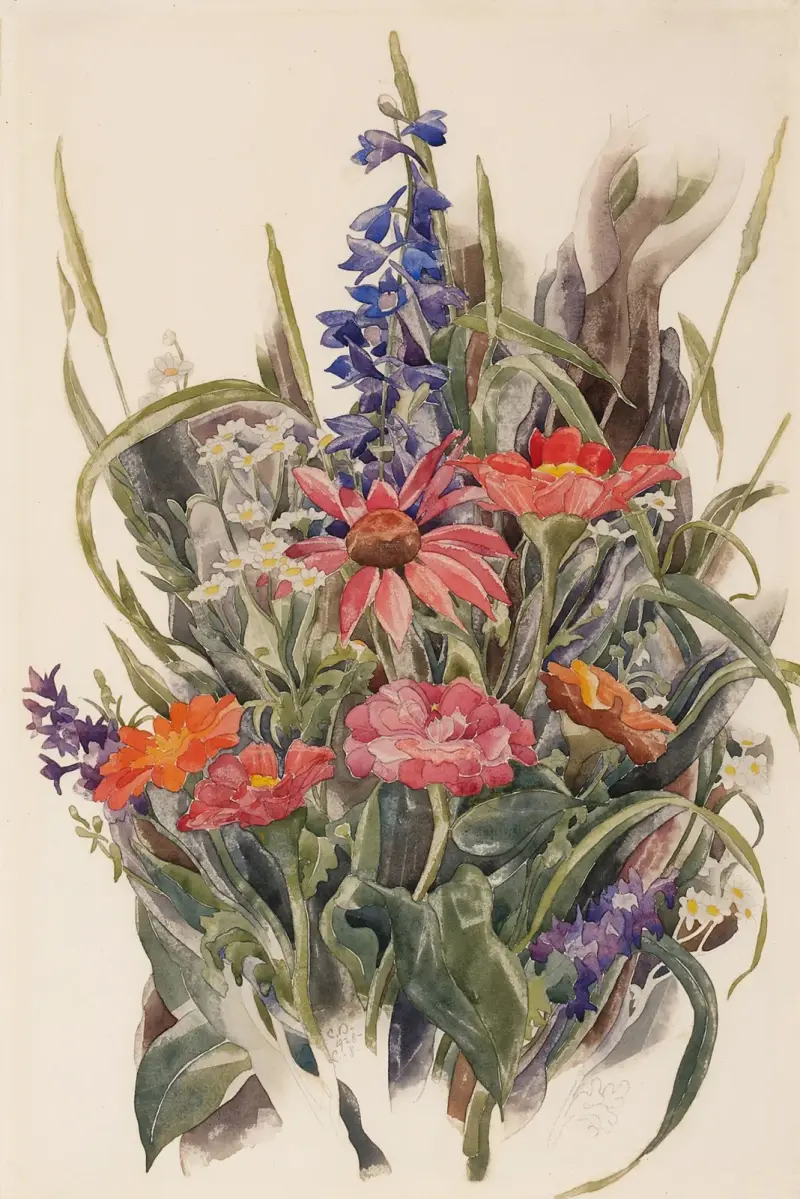 Zinnias, Larkspur and Daisies av Charles Demuth