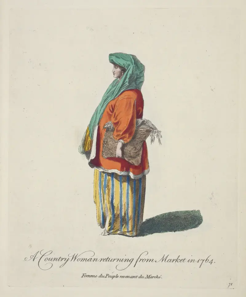 En kvinna från landet återvänder från marknaden 1764 av Charles Grignion
