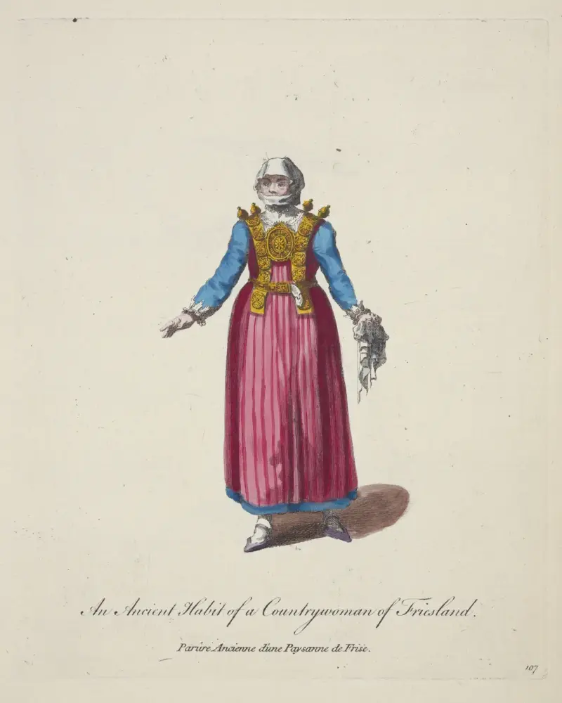 Ein alter Tracht einer Bäuerin aus Friesland. Parûre ancienne d’une paysanne de Frise von Charles Grignion