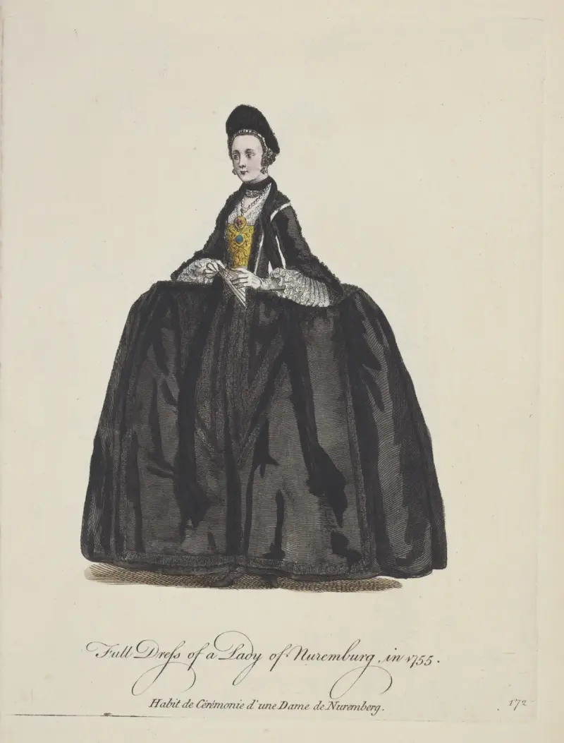 Strój galowy damy z Norymbergi w 1755 roku, Charles Grignion