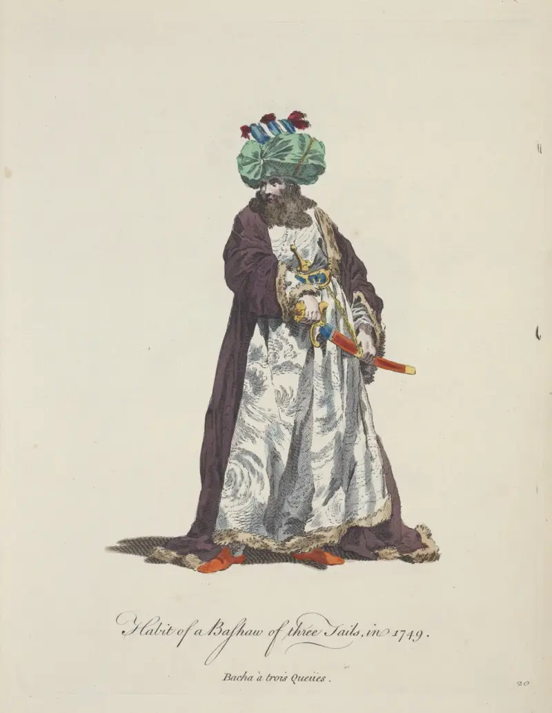 Dräkt för en pascha med tre svansar, 1749. Bacha a trois queiis. av Charles Grignion