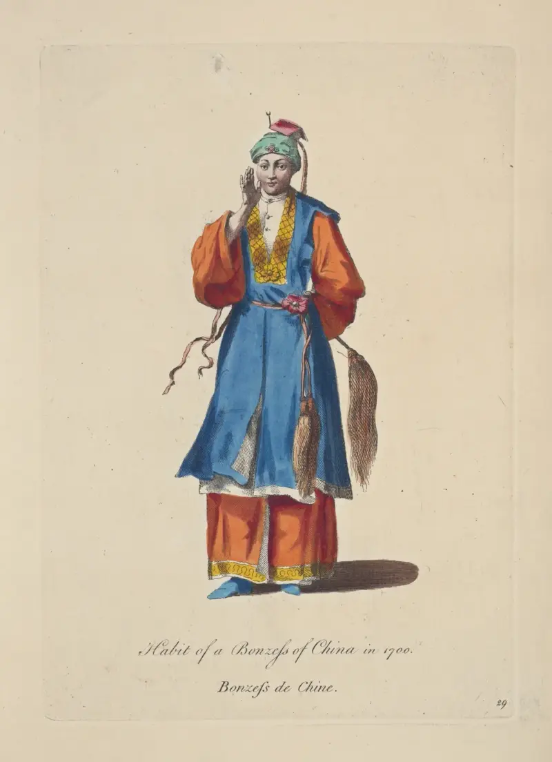 Habit of a bonzess of China in 1700. Bonzess de Chine. av Charles Grignion